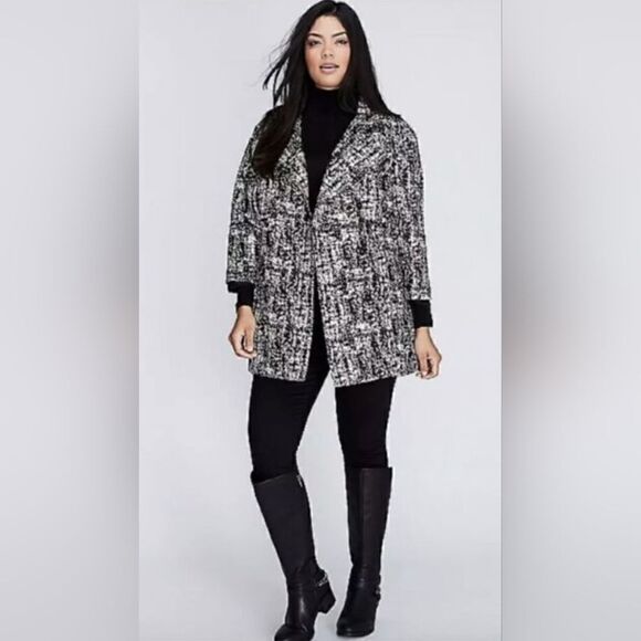 LANE BRYANT Metallic Printed Jacket Coat  Black Silver -  Size 22/24 - Picture 1 of 7